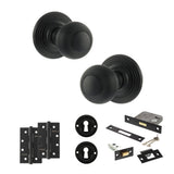 Quality image of Old English Ripon Door Knob Pack (Lock Set - 3" Latch & Deadlock, 4" Slim Knuckle Hinges x2) - Matt Black | Sku. adpoe50rmkmb68 | available from Trade Door Handles.