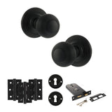 Quality image of Old English Ripon Door Knob Pack (Lock Set - Horizontal Sashlock, 3" Fire Rated Hinges x3) - Matt Black | Sku. adpoe50rmkmb69 | available from Trade Door Handles.