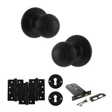 Quality image of Old English Ripon Door Knob Pack (Lock Set - Horizontal Sashlock, 4" Fire Rated Hinges x3) - Matt Black | Sku. adpoe50rmkmb71 | available from Trade Door Handles.