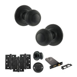 Quality image of Old English Ripon Door Knob Pack (Lock Set - Horizontal Bathlock, 4" Fire Rated Hinges x3) - Matt Black | Sku. adpoe50rmkmb72 | available from Trade Door Handles.