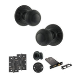 Quality image of Old English Ripon Door Knob Pack (Lock Set - Horizontal Bathlock, 4" Slim Knuckle Hinges x2) - Matt Black | Sku. adpoe50rmkmb74 | available from Trade Door Handles.