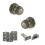 Quality image of Old English Ripon Door Knob Pack (Latch Set - 3" HD Latch, 3" Fire Rated Hinges x3) - Matt Gun Metal | Sku. adpoe50rmkmbn54 | available from Trade Door Handles.
