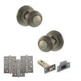 Quality image of Old English Ripon Door Knob Pack (Latch Set - 3" HD Latch, 4" Fire Rated Hinges x3) - Matt Gun Metal | Sku. adpoe50rmkmbn56 | available from Trade Door Handles.