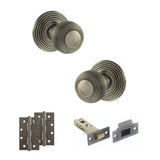 Quality image of Old English Ripon Door Knob Pack (Latch Set - 4" HD Latch, 4" Slim Knuckle Hinges x2) - Matt Gun Metal | Sku. adpoe50rmkmbn59 | available from Trade Door Handles.