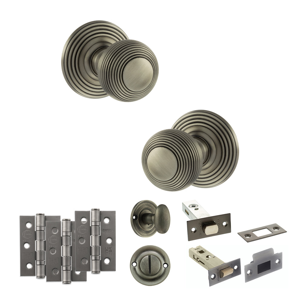 Quality image of Old English Ripon Door Knob Pack (Bathroom Set - 3" Deadbolt, 3" Fire Rated Hinges x3) - Matt Gun Metal | Sku. adpoe50rmkmbn60 | available from Trade Door Handles.