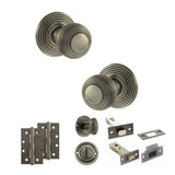 Quality image of Old English Ripon Door Knob Pack (Bathroom Set - 3" Deadbolt, 4" Slim Knuckle Hinges x2) - Matt Gun Metal | Sku. adpoe50rmkmbn64 | available from Trade Door Handles.