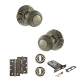 Quality image of Old English Ripon Door Knob Pack (Lock Set - Horizontal Sashlock, 4" Slim Knuckle Hinges x2) - Matt Gun Metal | Sku. adpoe50rmkmbn73 | available from Trade Door Handles.