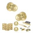 Quality image of Old English Ripon Door Knob Pack (Lock Set - 3" Latch & Deadlock, 3" Fire Rated Hinges x3) - Polished Brass | Sku. adpoe50rmkpb66 | available from Trade Door Handles.