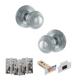 Quality image of Old English Ripon Door Knob Pack (Latch Set - 4" HD Latch, 4" Fire Rated Hinges x3) - Polished Chrome | Sku. adpoe50rmkpc57 | available from Trade Door Handles.