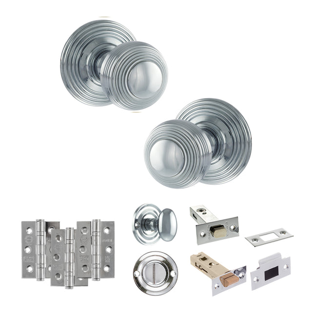 Quality image of Old English Ripon Door Knob Pack (Bathroom Set - 3" Deadbolt, 3" Fire Rated Hinges x3) - Polished Chrome | Sku. adpoe50rmkpc60 | available from Trade Door Handles.