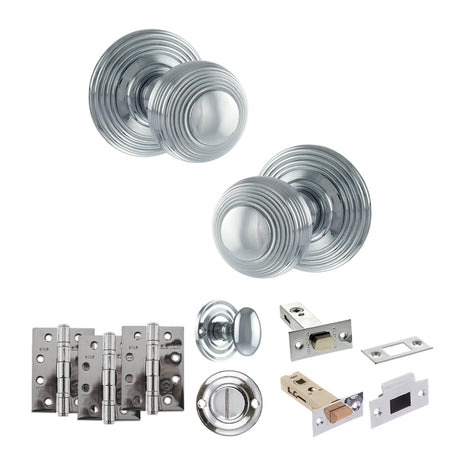 Quality image of Old English Ripon Door Knob Pack (Bathroom Set - 3" Deadbolt, 4" Fire Rated Hinges x3) - Polished Chrome | Sku. adpoe50rmkpc62 | available from Trade Door Handles.