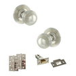 Quality image of Old English Ripon Door Knob Pack (Latch Set - 4" HD Latch, 4" Slim Knuckle Hinges x2) - Polished Nickel | Sku. adpoe50rmkpn59 | available from Trade Door Handles.