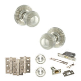 Quality image of Old English Ripon Door Knob Pack (Lock Set - 3" Latch & Deadlock, 3" Fire Rated Hinges x3) - Polished Nickel | Sku. adpoe50rmkpn66 | available from Trade Door Handles.