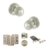 Quality image of Old English Ripon Door Knob Pack (Lock Set - Horizontal Bathlock, 3" Fire Rated Hinges x3) - Polished Nickel | Sku. adpoe50rmkpn70 | available from Trade Door Handles.