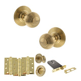 Quality image of Old English Ripon Door Knob Pack (Lock Set - Horizontal Bathlock, 4" Fire Rated Hinges x3) - Raw Brass | Sku. adpoe50rmkrb72 | available from Trade Door Handles.