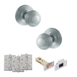 Quality image of Old English Ripon Door Knob Pack (Latch Set - 4" HD Latch, 4" Fire Rated Hinges x3) - Satin Chrome | Sku. adpoe50rmksc57 | available from Trade Door Handles.