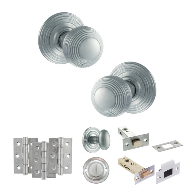 Quality image of Old English Ripon Door Knob Pack (Bathroom Set - 3" Deadbolt, 3" Fire Rated Hinges x3) - Satin Chrome | Sku. adpoe50rmksc60 | available from Trade Door Handles.
