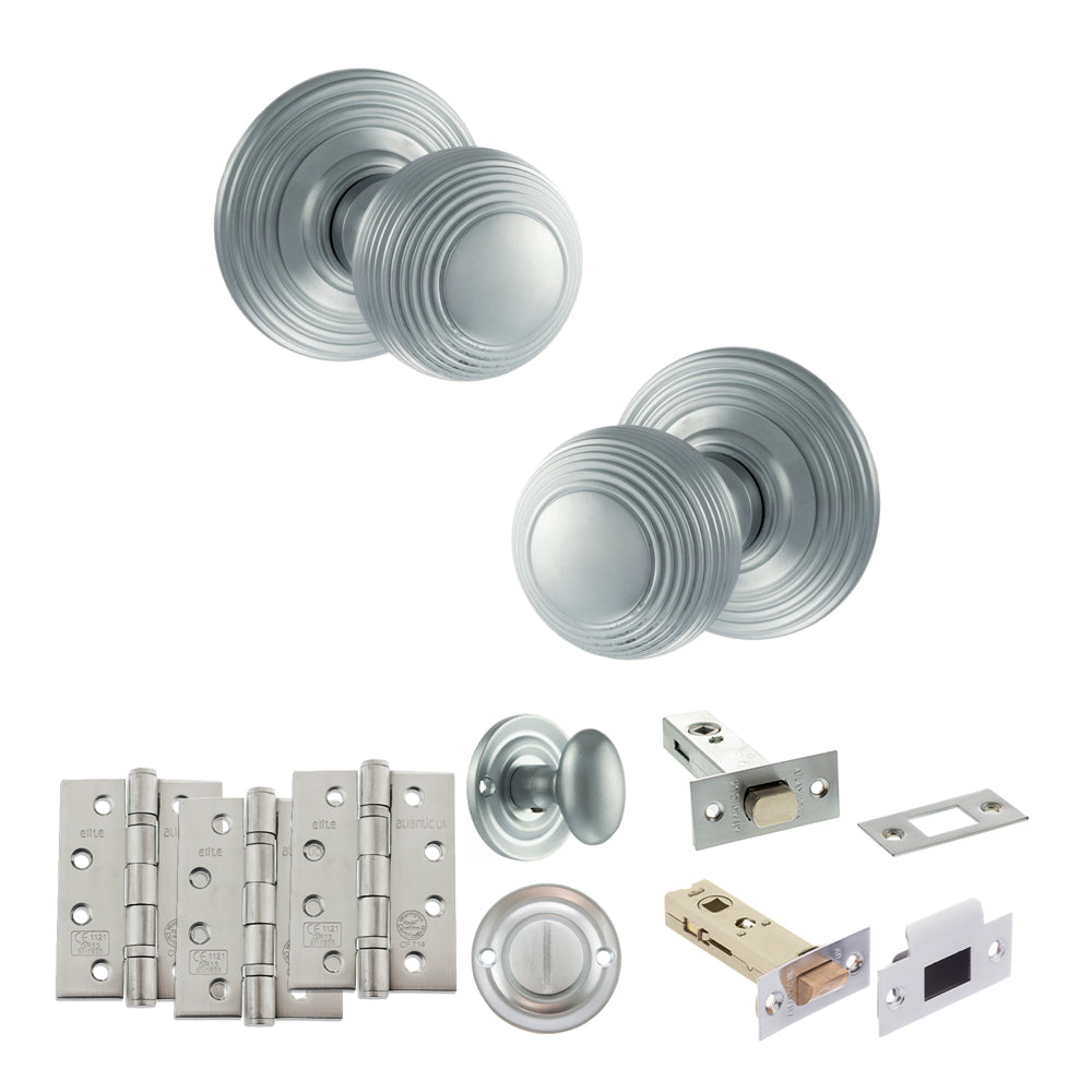 Quality image of Old English Ripon Door Knob Pack (Bathroom Set - 3" Deadbolt, 4" Fire Rated Hinges x3) - Satin Chrome | Sku. adpoe50rmksc62 | available from Trade Door Handles.