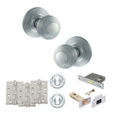 Quality image of Old English Ripon Door Knob Pack (Lock Set - 3" Latch & Deadlock, 4" Fire Rated Hinges x3) - Satin Chrome | Sku. adpoe50rmksc67 | available from Trade Door Handles.