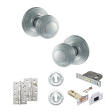 Quality image of Old English Ripon Door Knob Pack (Lock Set - 3" Latch & Deadlock, 4" Slim Knuckle Hinges x2) - Satin Chrome | Sku. adpoe50rmksc68 | available from Trade Door Handles.