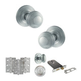 Quality image of Old English Ripon Door Knob Pack (Lock Set - Horizontal Bathlock, 3" Fire Rated Hinges x3) - Satin Chrome | Sku. adpoe50rmksc70 | available from Trade Door Handles.