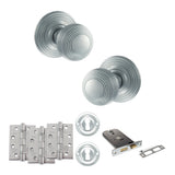 Quality image of Old English Ripon Door Knob Pack (Lock Set - Horizontal Sashlock, 4" Fire Rated Hinges x3) - Satin Chrome | Sku. adpoe50rmksc71 | available from Trade Door Handles.