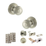 Quality image of Old English Ripon Door Knob Pack (Bathroom Set - 3" Deadbolt, 4" Slim Knuckle Hinges x2) - Satin Nickel | Sku. adpoe50rmksn64 | available from Trade Door Handles.