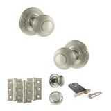 Quality image of Old English Ripon Door Knob Pack (Lock Set - Horizontal Bathlock, 3" Fire Rated Hinges x3) - Satin Nickel | Sku. adpoe50rmksn70 | available from Trade Door Handles.