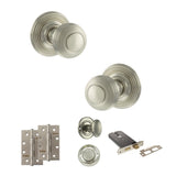 Quality image of Old English Ripon Door Knob Pack (Lock Set - Horizontal Bathlock, 4" Slim Knuckle Hinges x2) - Satin Nickel | Sku. adpoe50rmksn74 | available from Trade Door Handles.
