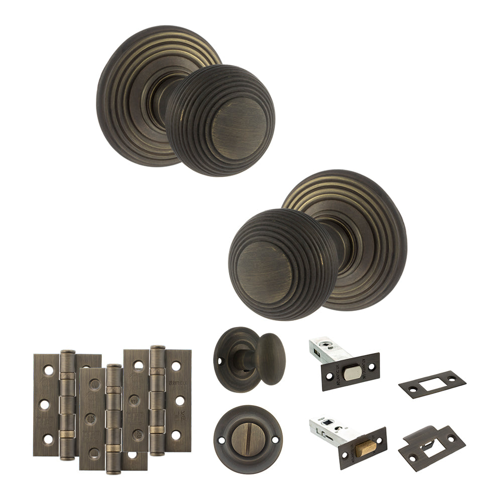 Quality image of Old English Ripon Door Knob Pack (Bathroom Set - 4" Deadbolt, 3" Fire Rated Hinges x3) - Urban Bronze | Sku. adpoe50rmkub61 | available from Trade Door Handles.