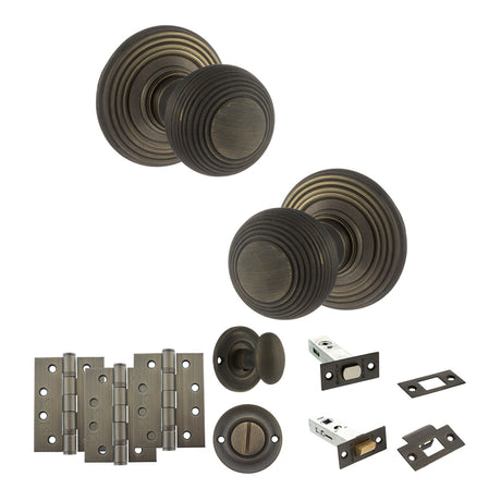 Quality image of Old English Ripon Door Knob Pack (Bathroom Set - 3" Deadbolt, 4" Fire Rated Hinges x3) - Urban Bronze | Sku. adpoe50rmkub62 | available from Trade Door Handles.