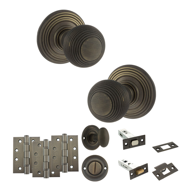 Quality image of Old English Ripon Door Knob Pack (Bathroom Set - 3" Deadbolt, 4" Fire Rated Hinges x3) - Urban Bronze | Sku. adpoe50rmkub62 | available from Trade Door Handles.