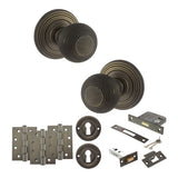 Quality image of Old English Ripon Door Knob Pack (Lock Set - 3" Latch & Deadlock, 4" Fire Rated Hinges x3) - Urban Bronze | Sku. adpoe50rmkub67 | available from Trade Door Handles.