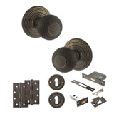 Quality image of Old English Ripon Door Knob Pack (Lock Set - 3" Latch & Deadlock, 4" Slim Knuckle Hinges x2) - Urban Bronze | Sku. adpoe50rmkub68 | available from Trade Door Handles.