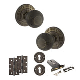 Quality image of Old English Ripon Door Knob Pack (Lock Set - Horizontal Sashlock, 4" Slim Knuckle Hinges x2) - Urban Bronze | Sku. adpoe50rmkub73 | available from Trade Door Handles.