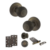Quality image of Old English Ripon Door Knob Pack (Lock Set - Horizontal Bathlock, 4" Slim Knuckle Hinges x2) - Urban Bronze | Sku. adpoe50rmkub74 | available from Trade Door Handles.