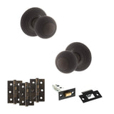 Quality image of Old English Ripon Door Knob Pack (Latch Set - 3" HD Latch, 3" Fire Rated Hinges x3) - Urban Dark Bronze | Sku. adpoe50rmkudb54 | available from Trade Door Handles.