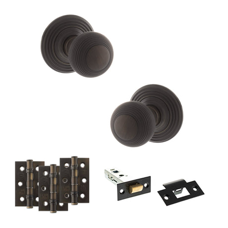 Quality image of Old English Ripon Door Knob Pack (Latch Set - 3" HD Latch, 3" Fire Rated Hinges x3) - Urban Dark Bronze | Sku. adpoe50rmkudb54 | available from Trade Door Handles.