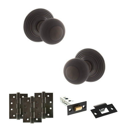 Quality image of Old English Ripon Door Knob Pack (Latch Set - 3" HD Latch, 4" Fire Rated Hinges x3) - Urban Dark Bronze | Sku. adpoe50rmkudb56 | available from Trade Door Handles.