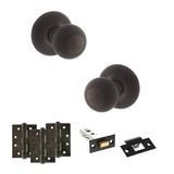 Quality image of Old English Ripon Door Knob Pack (Latch Set - 4" HD Latch, 4" Fire Rated Hinges x3) - Urban Dark Bronze | Sku. adpoe50rmkudb57 | available from Trade Door Handles.