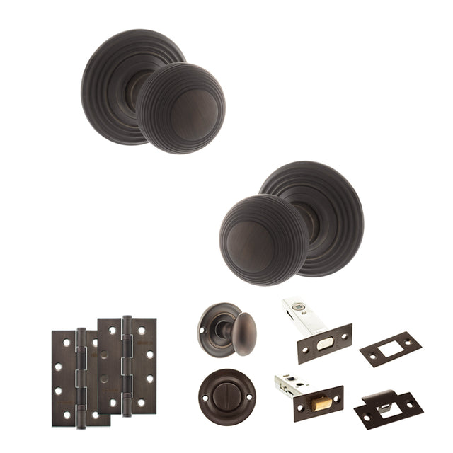 Quality image of Old English Ripon Door Knob Pack (Bathroom Set - 3" Deadbolt, 4" Slim Knuckle Hinges x2) - Urban Dark Bronze | Sku. adpoe50rmkudb64 | available from Trade Door Handles.