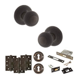 Quality image of Old English Ripon Door Knob Pack (Lock Set - 3" Latch & Deadlock, 4" Fire Rated Hinges x3) - Urban Dark Bronze | Sku. adpoe50rmkudb67 | available from Trade Door Handles.