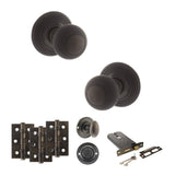 Quality image of Old English Ripon Door Knob Pack (Lock Set - Horizontal Bathlock, 3" Fire Rated Hinges x3) - Urban Dark Bronze | Sku. adpoe50rmkudb70 | available from Trade Door Handles.