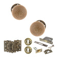 Quality image of Old English Bridlington Door Knob Pack (Lock Set - 3" Latch & Deadlock, 3" Fire Rated Hinges x3) - Antique Brass | Sku. adpoe57rmkab66 | available from Trade Door Handles.