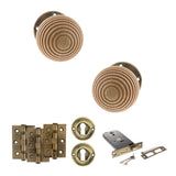 Quality image of Old English Bridlington Door Knob Pack (Lock Set - Horizontal Sashlock, 3" Fire Rated Hinges x3) - Antique Brass | Sku. adpoe57rmkab69 | available from Trade Door Handles.