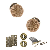 Quality image of Old English Bridlington Door Knob Pack (Lock Set - Horizontal Sashlock, 4" Slim Knuckle Hinges x2) - Antique Brass | Sku. adpoe57rmkab73 | available from Trade Door Handles.