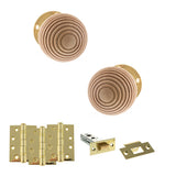 Quality image of Old English Bridlington Door Knob Pack (Latch Set - 3" HD Latch, 4" Fire Rated Hinges x3) - Polished Brass | Sku. adpoe57rmkpb56 | available from Trade Door Handles.