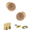 Quality image of Old English Bridlington Door Knob Pack (Latch Set - 4" HD Latch, 4" Slim Knuckle Hinges x2) - Polished Brass | Sku. adpoe57rmkpb59 | available from Trade Door Handles.