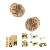 Quality image of Old English Bridlington Door Knob Pack (Bathroom Set - 3" Deadbolt, 4" Slim Knuckle Hinges x2) - Polished Brass | Sku. adpoe57rmkpb64 | available from Trade Door Handles.