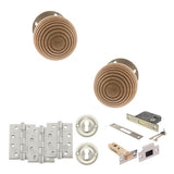 Quality image of Old English Bridlington Door Knob Pack (Lock Set - 3" Latch & Deadlock, 4" Fire Rated Hinges x3) - Satin Nickel | Sku. adpoe57rmksn67 | available from Trade Door Handles.